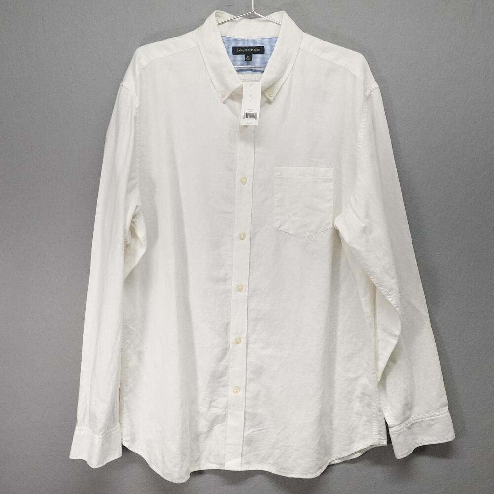 Banana Republic Shirt Mens XL White Linen Cotton Button Down Flip Cuff Coastal